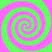 Four spirals in alternating green and pink colors arranged symmetrically on a solid background.
