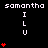 Pixel art displays 'samantha' text above 'ILU' with red heart stacks varying in height across three on a black background