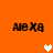 Orange background with four 'Aлекса' text blocks and three pixelated heart icons in white and light orange.