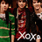 Green background with pixelated group photo and yellow text reading 'i love JB', 'nick kevin joe', '<3 xoxo' over a black-and-white XOXO graphic.