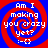 Four identical display a red and blue spiral background with white text reading "Am I making you crazy yet? :-O" in pixelated font