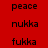 six text labels arranged in two and three , with text reading peace, nukka, fukka in each on red and yellow backgrounds