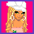 A 6-frame animated contact sheet of a pixel art buddy icon featuring a blonde character with various poses and text overlays on bright pink backgrounds.