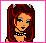 Pixel art of a character with long red hair, green eyes, and silver horns wearing a black choker necklace.