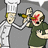 Pixelated cartoon image shows chef and injured person with carrot in eye, red background text reading "SWEET JESUS! THERE'S A CARROT IN MY EYEBALL!".