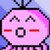 Pixelated pink octagonal character with antennae, red cheeks, and a square mouth; two versions show open or closed mouth expressions.