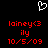 Pixelated white heart outline above red text reading 'lainey<3', 'ily', and '10/5/09' on black background.