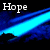 Pixelated blue and black animation with diagonal light streaks, dark silhouettes at bottom, and 'Hope' text in top-left corner.