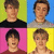 four and four shows a person with short brown hair in various colored backgrounds, wearing black or gray shirts
