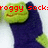 Pixelated green frog head with brown mouth, dark blue body, red text 'roggy sock:' above on light background.