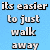 Blue background with pixelated text reading 'its easier to just walk away' next to a grayscale figure holding a violin.