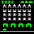 A 48x48 pixel animated contact sheet featuring a Space Invaders–style game interface on the left and "OriginalIcons.com" text on the right, with green score numbers and ship icons visible.