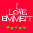 Red background with white text reading "I LOVE EMMETT" and five green plus signs below, where the third sign changes from brown to green between frames.