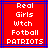 Red background with blue lines and white pixelated text reading "Real Girls Wtch Fotball PATRIOTS" in five