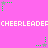 Pixelated animation with pink background, green and gray star icons, and repeating 'CHEERLEADEFCHEERLEADEFCHEERLEADE' text in white.