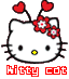 Hello Kitty character with red heart antennae and flower headpiece, two expressions shown side-by-side.