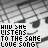 A black-and-white animated sequence of repeating text 'AND SHE LISTENS TO THE SAME LOVE SONG' over a patterned background with alternating light and dark shapes.