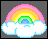 Pixel art icon with rainbow, clouds, and star character displaying text variations in a
