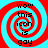 Four identical spiral-patterned icons with red and cyan colors, each displaying the text "wow this icon is gay" in black pixelated font.