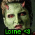 Pixelated image of a pale-skinned figure with greenish tones, small ears, and dark eyes, with green text reading 'Lorne <3' at the bottom.