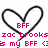 A static pixelated image shows a black heart outline with pink text reading "BFF" above and below the heart, partially obscured by the heart's shape.