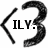Black and white pixelated icon with three '<3' symbols, one containing 'ILY.' text, on a gray background.
