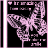 A static contact sheet of three identical animated frames showing a pink butterfly icon with text on black background.