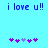 Blue text 'i love u!!' on light blue background with purple and lavender heart symbols below.