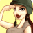 A pixelated cartoon woman in a military-style cap saluting against a yellow background, next to green text reading "Original Icons .com" on a dark green background.