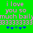 Green background with pink pixelated text reading "i love you so much bail" and repeated 'B' characters, plus blue star-like symbols at the bottom.