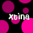 Black background with scattered pink and magenta circles; four instances of the text 'xcina' in white pixelated font.