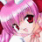 Pixelated anime-style character with pink hair and red eyes on left, black background with white text 'Anime IM' and signature on right.