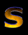 Three vertical of identical stylized 'S' characters with gradient orange-yellow fill and blue outline on black background