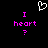 Pixelated icon with black background, white heart symbol above pink text reading "I heart ?" in two identical mirrored sections.