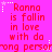 A static image with a bright pink background displays repeated red pixelated text reading "Ranna is fallin in love with da" and partially obscured words, surrounded by small white star icons.