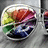 Four- with a rainbow-colored sphere, grayscale hand, text block, and a person with dark hair