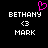 Pixelated text displays 'BETHANY' above '<3' and 'MARK' on black background with pink heart symbol above 'BETHANY'.