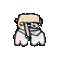 Pixelated character with light skin and glasses in white shirt, showing sequential facial expressions from neutral to wide-eyed.
