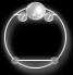 A circular silver-toned icon with a glowing outline and small decorative elements at the top, displaying 'Enter' text in various positions