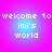 Four identical pixelated text arranged in a on a pink-to-blue gradient background, each displaying "welcome to imi's world"