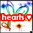 A four- of pixelated icons with text overlays: red 'hearts' with a heart symbol, blue 'are fixed', purple 'by', and orange 'friends' over floral and abstract shapes
