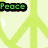 Green 'Peace' text above a yellow peace symbol on a light background, blue 'Love' text over a dark floral pattern, and pink 'Dance' text below a grayscale figure.