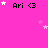 A pink background displays multiple 'Ari <3' text elements with white and pink star icons scattered around, some stars animated to change position.