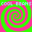 Pixelated text 'COOL BEANS' repeats in cyan above and below four spirals of alternating green and pink on a bright green background.