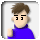 Pixelated character with brown hair and blue shirt, two views showing slight head angle difference.