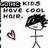 Pixelated static image with text fragments, a stick figure drawing, and a small heart symbol on white background.