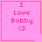 Four pink square with red borders display "I Love Bobby <3" text; top-right has a small heart, bottom-right has a star