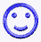Blue circular smiley face with two dots for eyes and a curved mouth, displayed in a of four variations showing different animation states