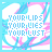 Pixelated icon with repeating text 'YOURLIPS YOURLIES YOURLIST' over abstract pink and blue floral background.