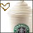 Two side-by-side pixelated images of a coffee drink with whipped cream and green logo, differing only in the brown heart symbol above it.